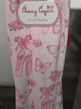 Charming Coquette Pink Ballet & Butterfly Plush Throw
